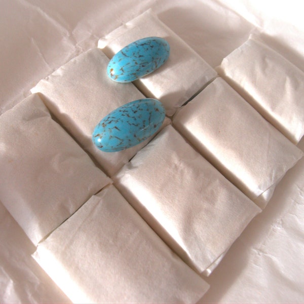 Vintage Japan Faux Turquoise Matrix Elongated Oval Stones Cabochons Jewels  - 24x12mm - Big Lot of 40