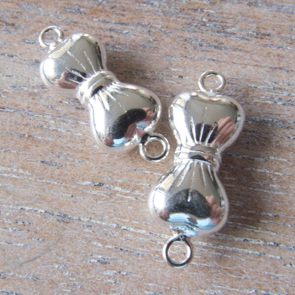 Sterling Silver Bright Etched Puffed Bow Shaped Connectors Dangles Drops Findings - Lot of 2