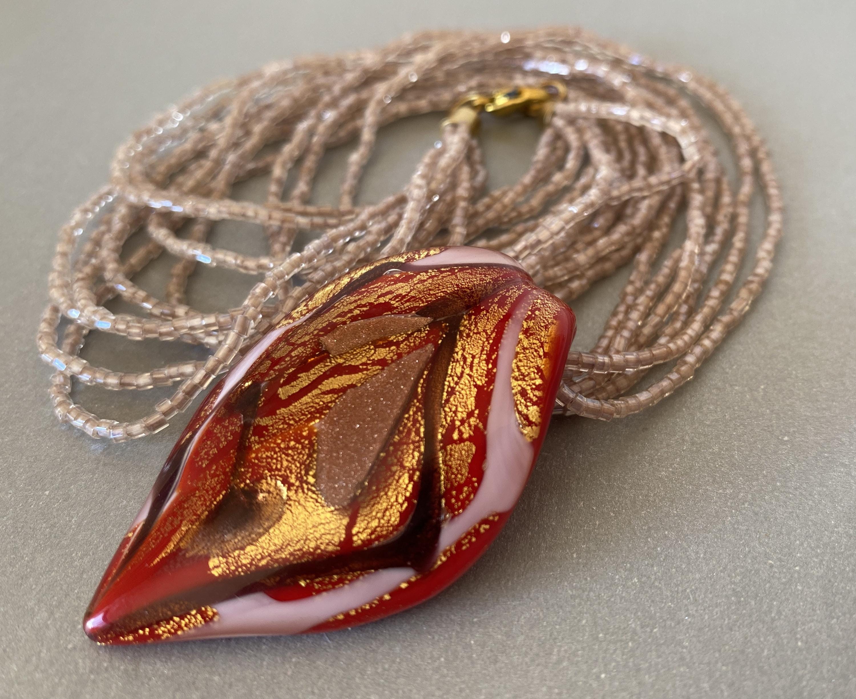 Vintage Murano - Stamped on the reverse side - Venetian Glass Handmade Foiled Pendant Necklace