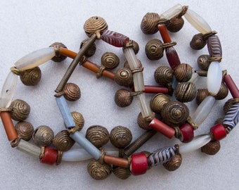 Vintage Antique Venetian West African Trade Beads Necklace - 38 Tinkling Baule Bell Beads - 30 Inches Long