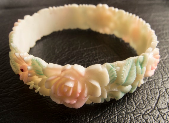 Vintage Japan 1930's Art Deco Ivory and Pink Roses