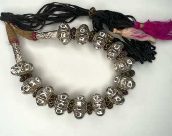 Vintage 1940s India Silver Collar Melon Beads Adjustable Ethnic Necklace