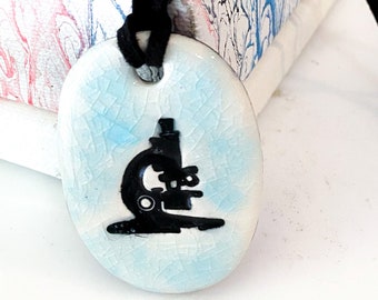 Microscope Ceramic Necklace in Pale Blue Crackle
