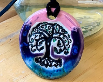 Tree Pride Ceramic Necklace in Pink, Purple and Blue