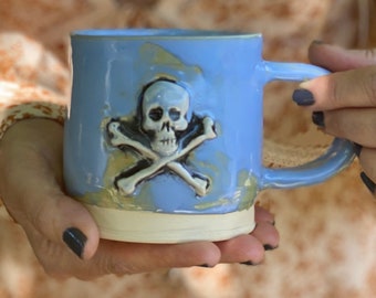 Stoneware Skull Mug Wheel Thrown Handmade 13 oz