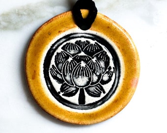 Lotus Flower Ceramic Necklace in Brown