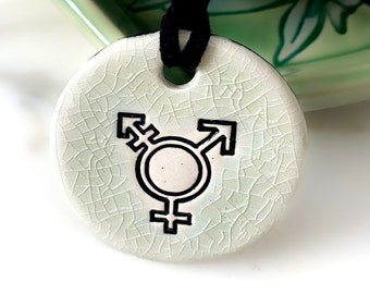 Trans Pride Ceramic Necklace in Crackle