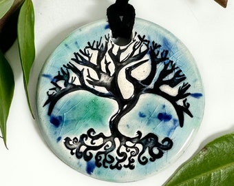 Tree Ceramic Necklace in Blue