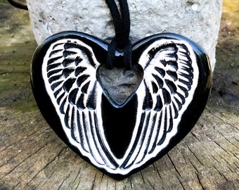 Angel Wings Ceramic Necklace in Black