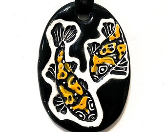 Koi Fish Ceramic Necklace in Black