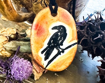 Black Bird Ceramic Necklace in Earth-tones