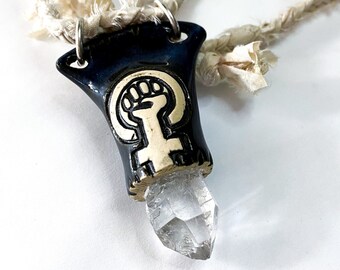 Power Quartz Crystal and Stoneware Necklace