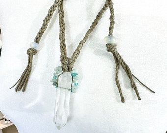 Convertible Layered Braided Hemp Crystal and Ceramic Boho Necklace