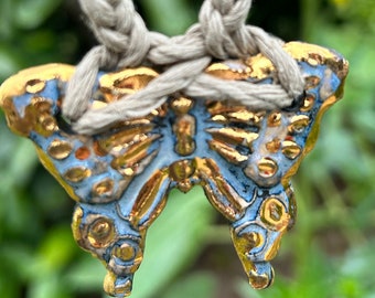 Butterfly Convertible Adjustable Braided Hemp and Ceramic Boho Necklace