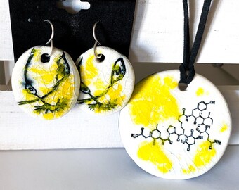 Ceramic Neuron and Oxytocin Molecule Necklace and Earring Set