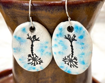 Neuron Ceramic Earrings in Blue Crackle