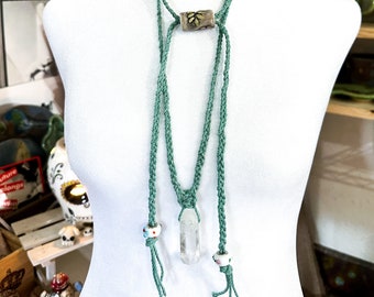 Convertible Layered Braided Hemp Crystal and Ceramic Boho Necklace