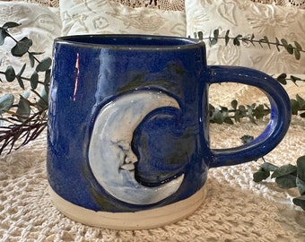 Stoneware Goodnight Moon Mug Wheel Thrown Handmade 14 oz