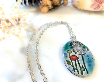 Dandelion Adjustable Handmade Ceramic Necklace with Chain