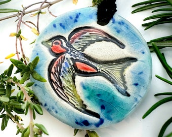 Swallow Ceramic Necklace in Blue