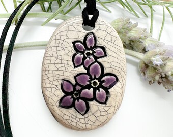 Lavender Cherry Blossom Handmade Ceramic Pendant Necklace