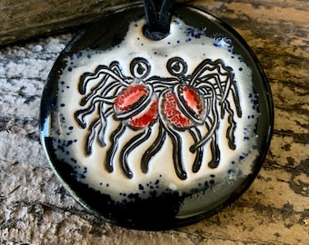 Flying Spaghetti Monster Ceramic Necklace in Black and Gray