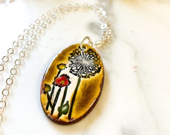 Dandelion Adjustable Handmade Ceramic Necklace with Chain