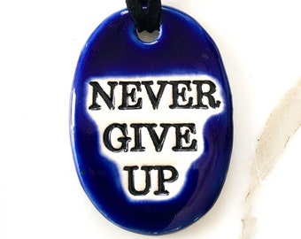 Never Give Up Ceramic Necklace in Deep Blue