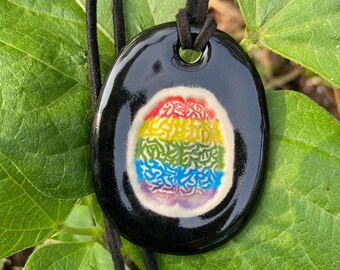 Rainbow Brain Ceramic Necklace in Black