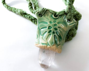 The Green Leaves Quartz Crystal and Stoneware Necklace