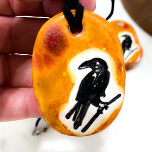 Black Bird Ceramic Necklace in Earth-tones image 3