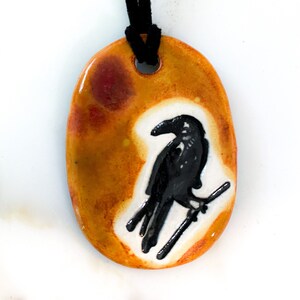 Black Bird Ceramic Necklace in Earth-tones image 4