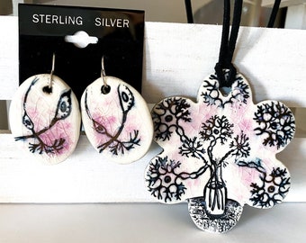 Ceramic Neuron Necklace and Earring Set