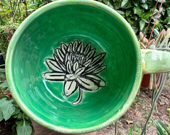 Stoneware Lotus Flower Mug Wheel Thrown Handmade 14 oz