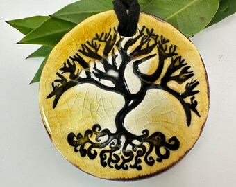 Tree Ceramic Necklace in Brown Crackle