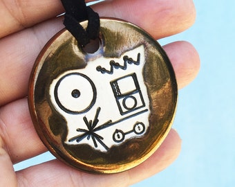 Voyager Gold Record Ceramic Necklace in Bronze Glaze