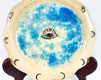 Stoneware The Passage of Time Plate 11 inch Hand-Built Hand-painted one-of-a-kind