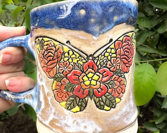 Butterfly One of A Kind Hand-built Stoneware Mug 12oz
