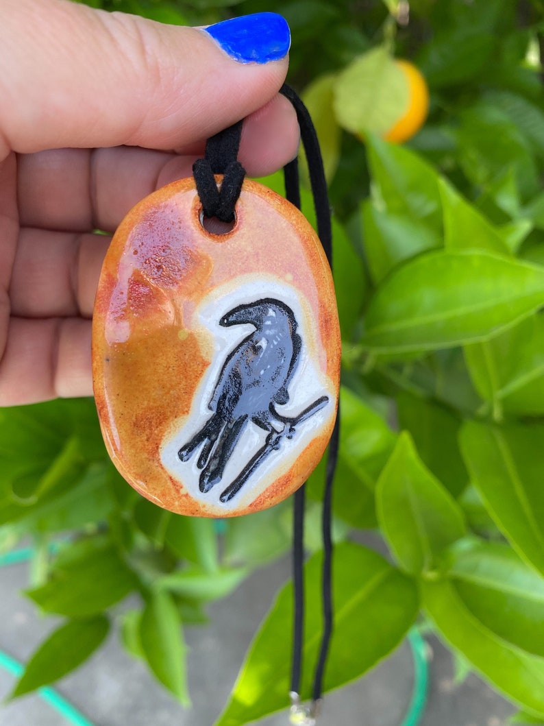 Black Bird Ceramic Necklace in Earth-tones image 2