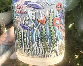 Under The Sea One of A Kind Hand-built Stoneware Mug 16 ounce
