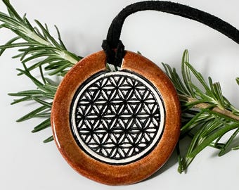 Flower of Life Ceramic Necklace in Earth Tones