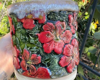 Hibiscus One of A Kind Hand-built Stoneware Mug