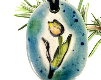 Tulip Ceramic Necklace in Blue