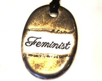 Feminist Ceramic Necklace in Bronze Glaze