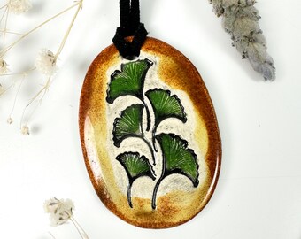 Ginkgo Leaf Ceramic Necklace in Earthtones