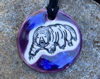 Tardigrade or Water Bear Ceramic Necklace in Purple