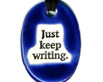 Just Keep Writing Ceramic Necklace in Cobalt Blue