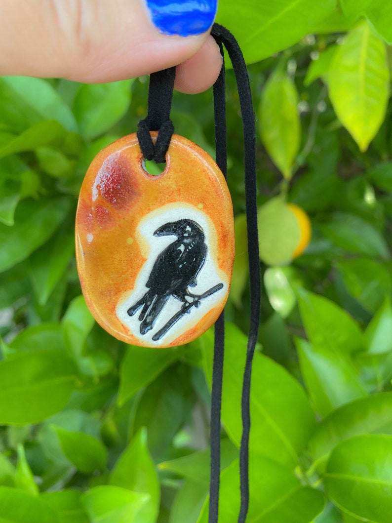 Black Bird Ceramic Necklace in Earth-tones image 9