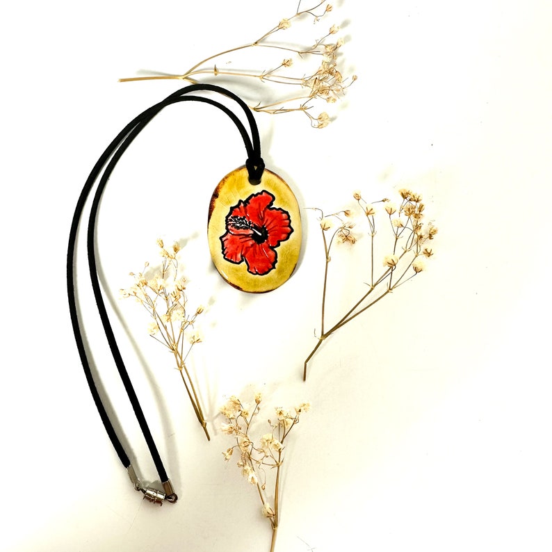 Hibiscus FlowerCeramic Necklace in Bronze Crackle image 6