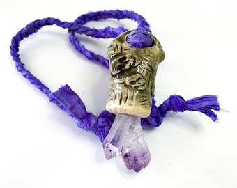 The Skulls Amethyst Crystal and Stoneware Necklace